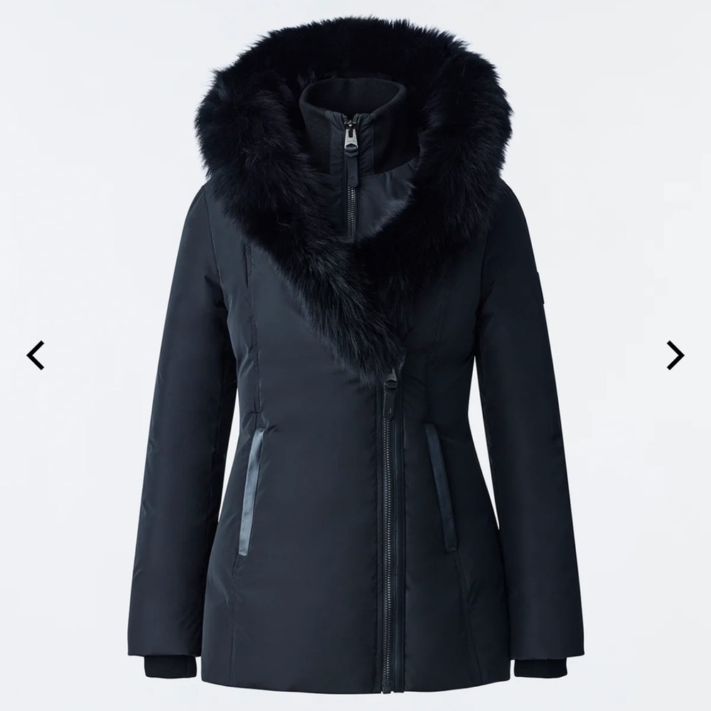 ADALI Down coat with blue fox fur Signature Mackage Collar